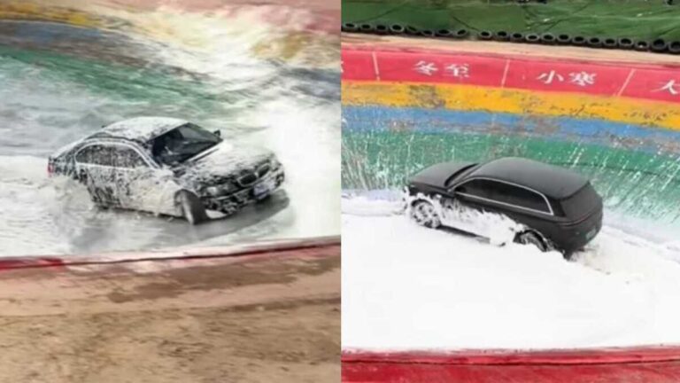 Nowa szalona rozrywka w Chinach: kierowcy walczą z mydlaną pułapką w kolorowych dołach